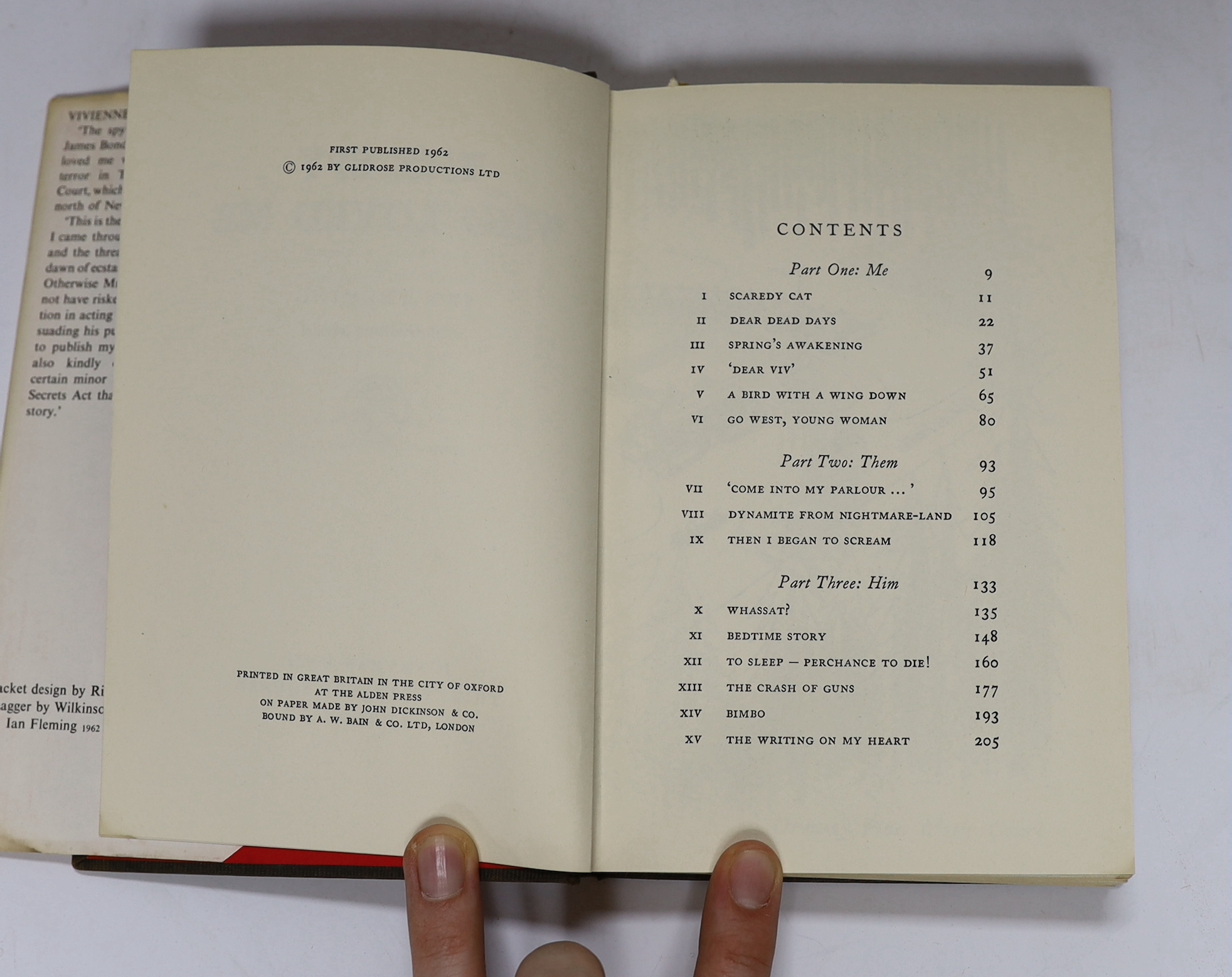 Fleming, Ian and Michael, Vivienne - The Spy Who Loved Me. 1st edition (1st issue). d-page illus., half title; blind and silver pictorial cloth and d/wrapper, red e/ps 1962